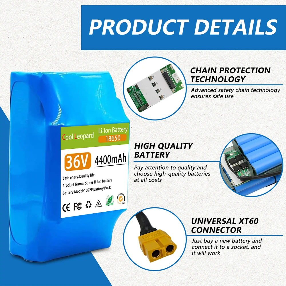 36V 4400mAh 10s2p リチウム充電式バッテリー、電動セルフバランススクーターホバーボード一輪車バッテリーに最適