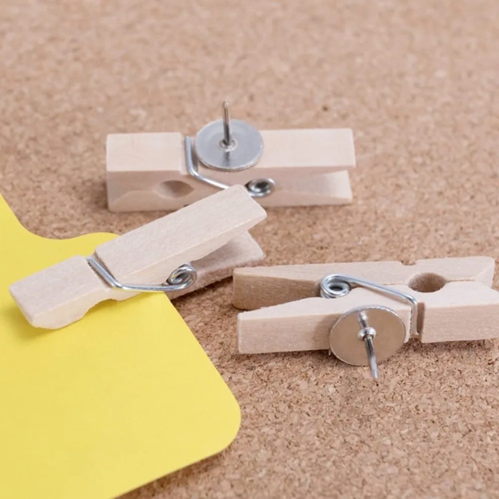 

50Pcs/Box Creative Wooden Clips Push Pin Colorful Durable Blackboard Push Pins Convenient Decorative Thumb Tacks Office