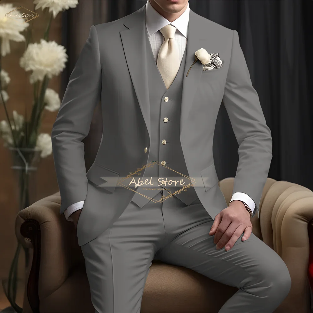 Fashionable men's groom/best man suit 3-piece ivory notch lapel tuxedo elegant casual formal slim prom dinner suit