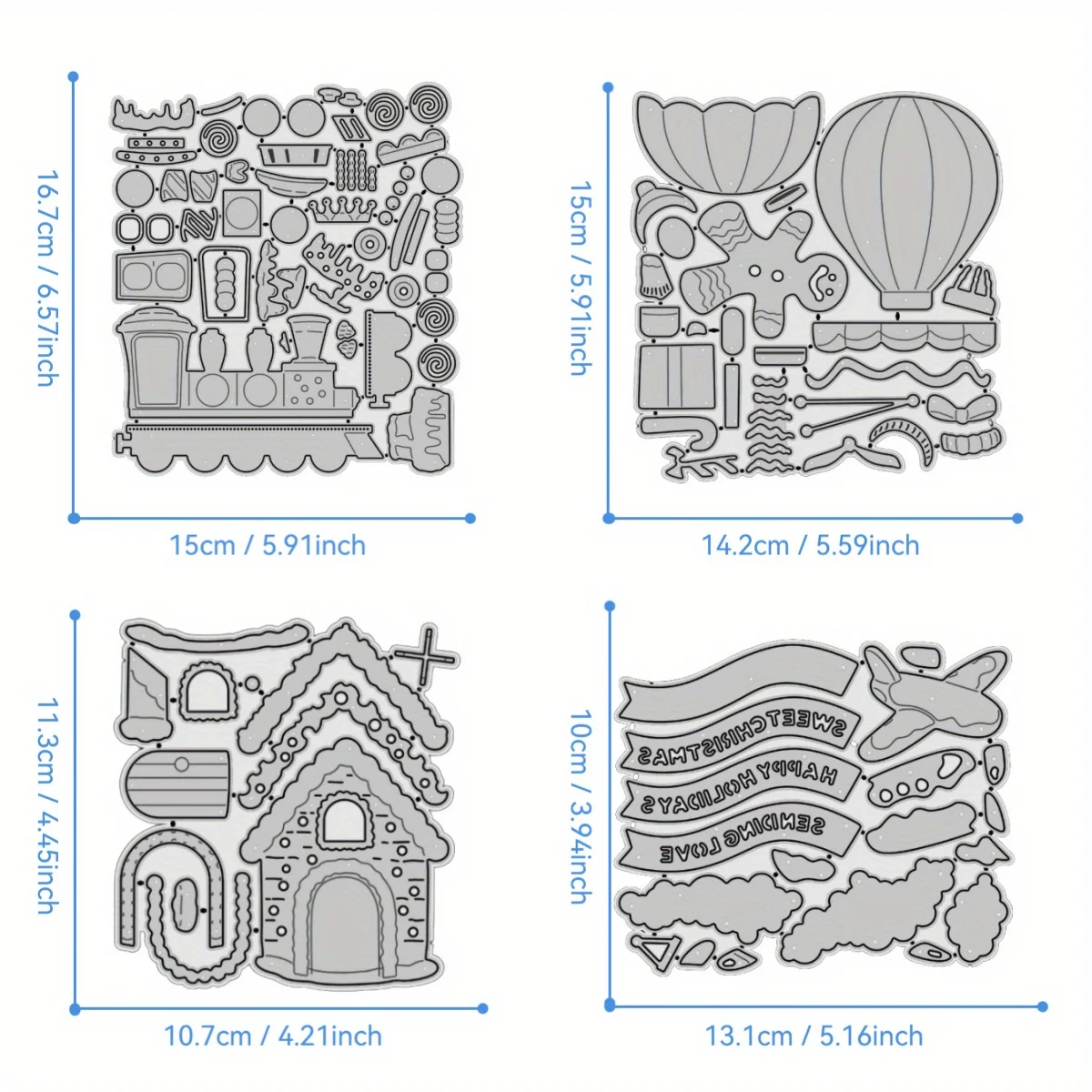 Train Plane House Gingerbread Man Candy Cane Border Metal Cutting Dies for DIY Scrapbooking Card Making Stencils Photo Albums
