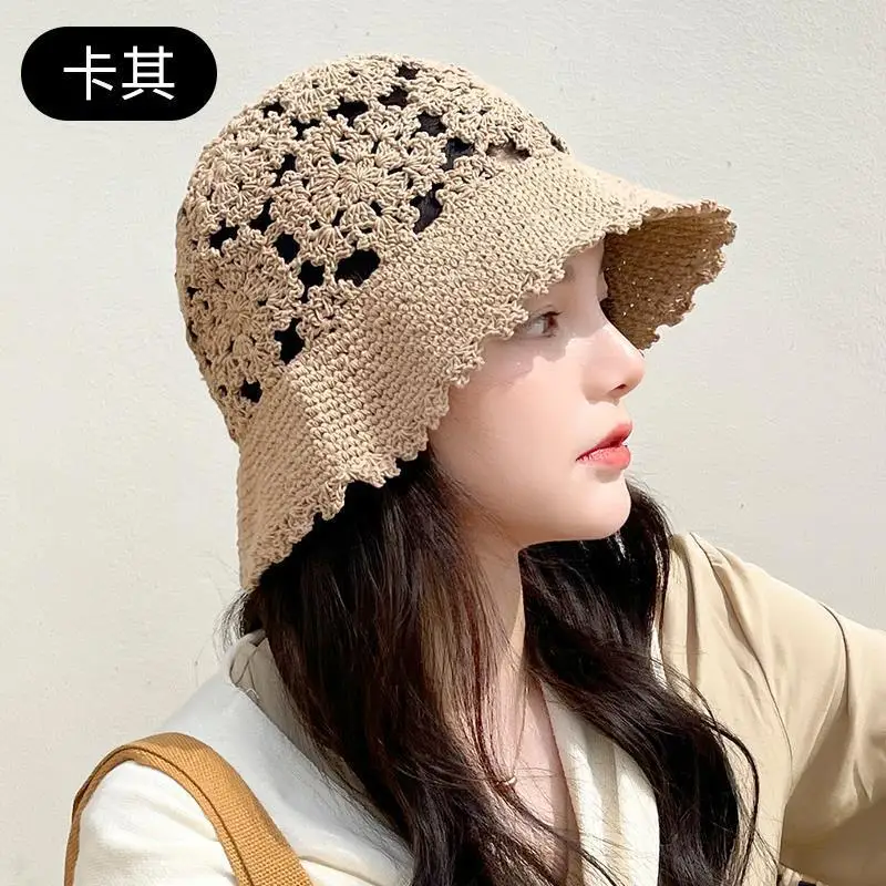 Summer Women\'s Bucket Hat Thin Fashion Western Style Hat Female 2021 Hot Hollow Crocheted Knitted Hat Look Small