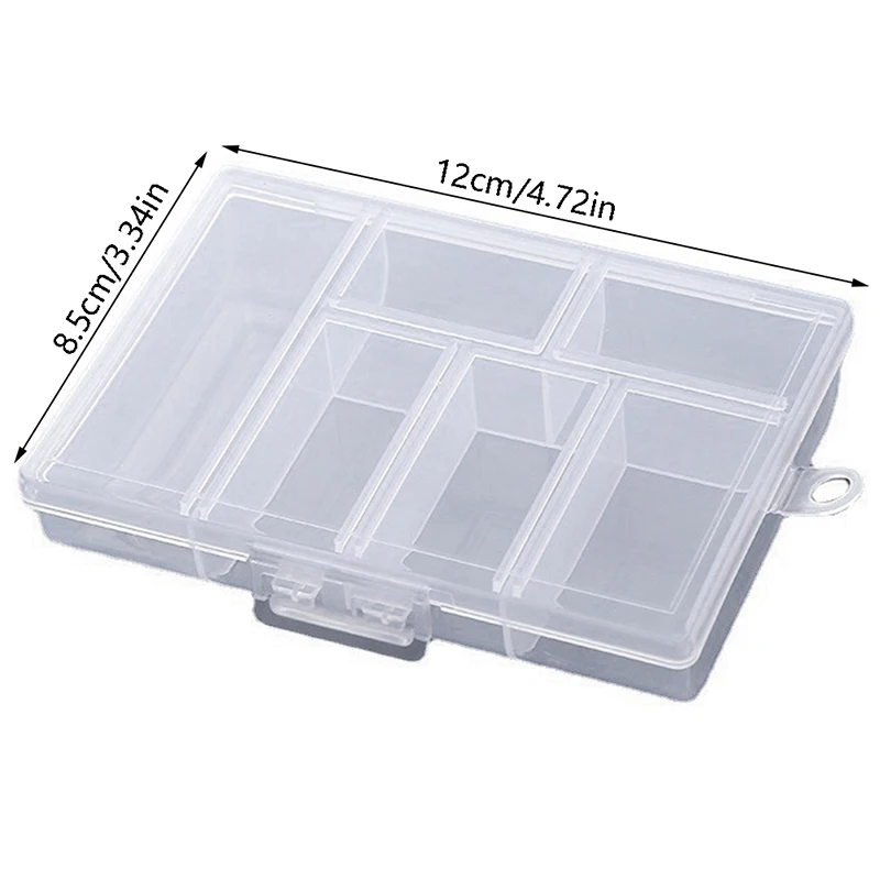 Draagbare Transparante Rechthoek 6 Roosters Opbergdozen Voor Knopen Kralen Medicine Containers Case Sieraden Display Box