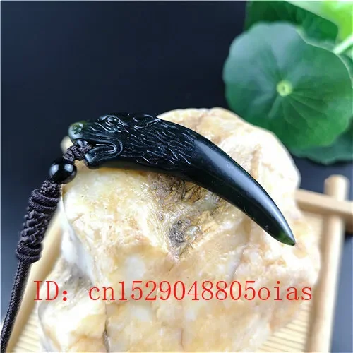 Natural Black Green Chinese Jade Wolf Tooth Pendant Necklace Fashion Accessories Charm Jewellery Carved Amulet Gifts for Men Her