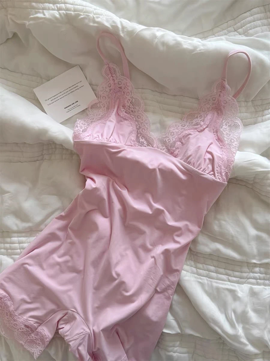 Lace Triangle Cup Bodysuit Woman V-neck Sleeveless Shaperwear Jumpsuit Tank Tops Solid High Elastic Comfort Home Underwear New