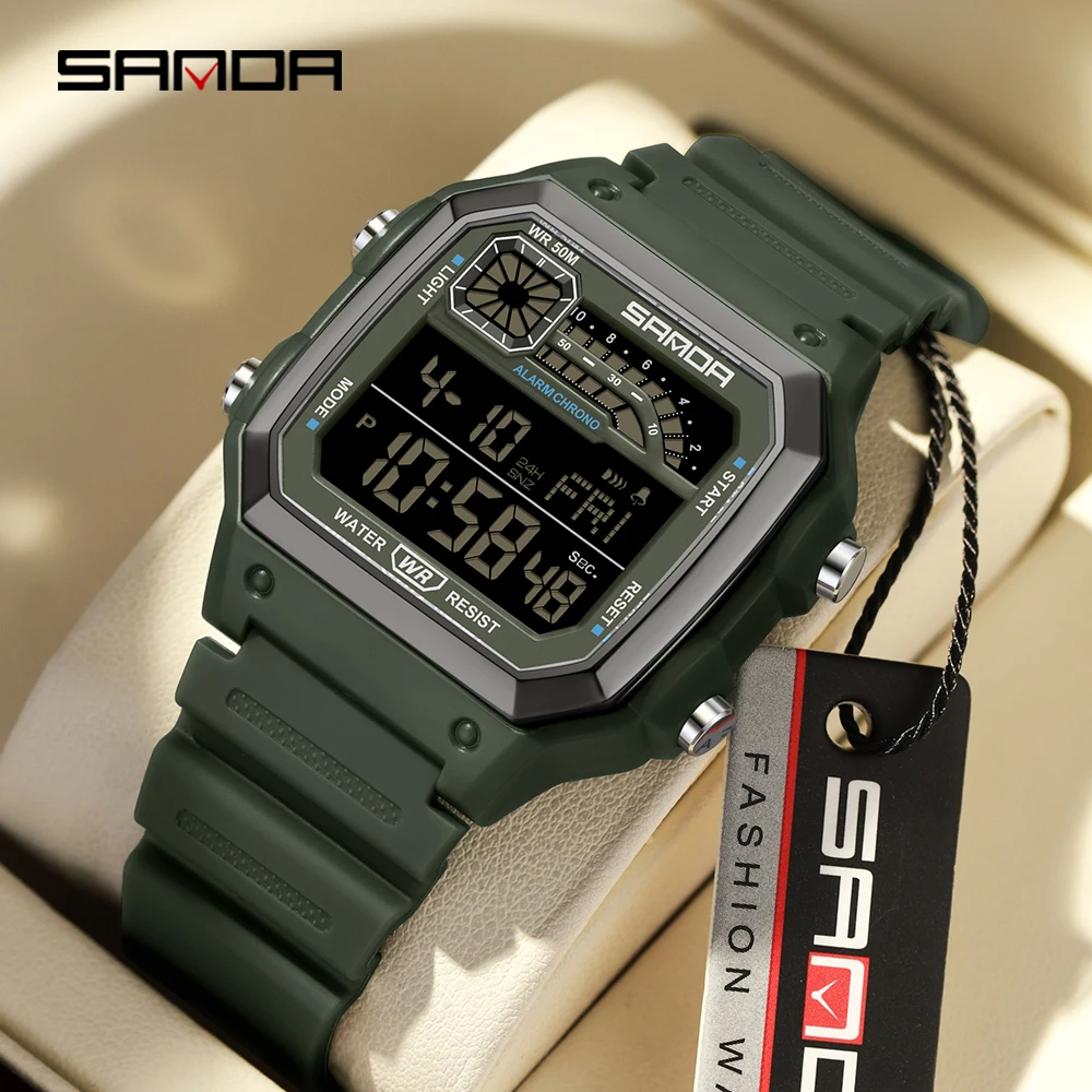 SANDA 6196 Student Electronic Watch Night Light Waterproof Sports Men's Lightweight Square Luxury Classic  Electronic Watch image 2