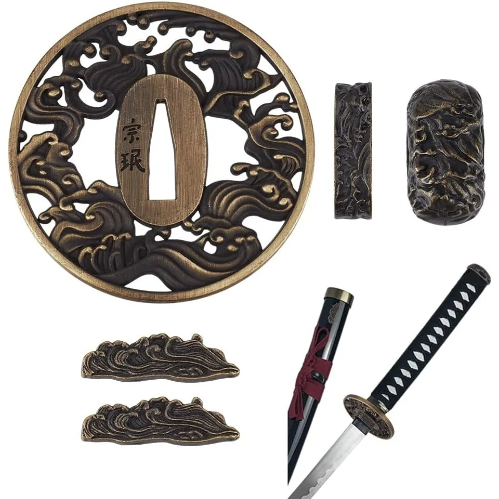 

Samurai Sword Tsuba Set Samurai Sword Handguard Japanese Swords Accessories for Restoration Projects Cosplay Props