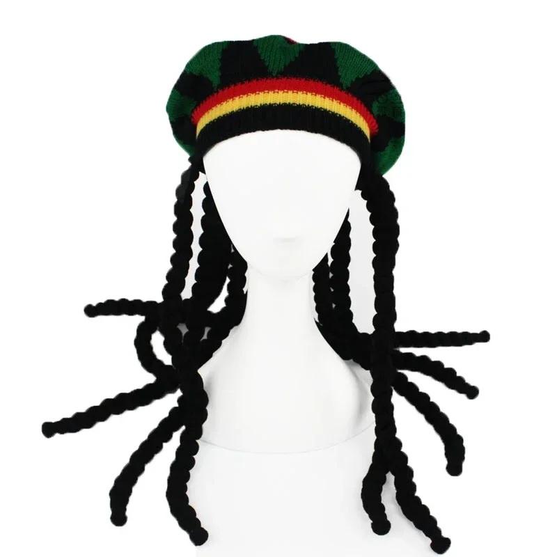 Fashion Hip Hop Cap Knitted Wig Braid Hat Unisex Jamaican Bob Marley Rasta Beanie Winter Dreadlocks Reggae Czapka Zimowa