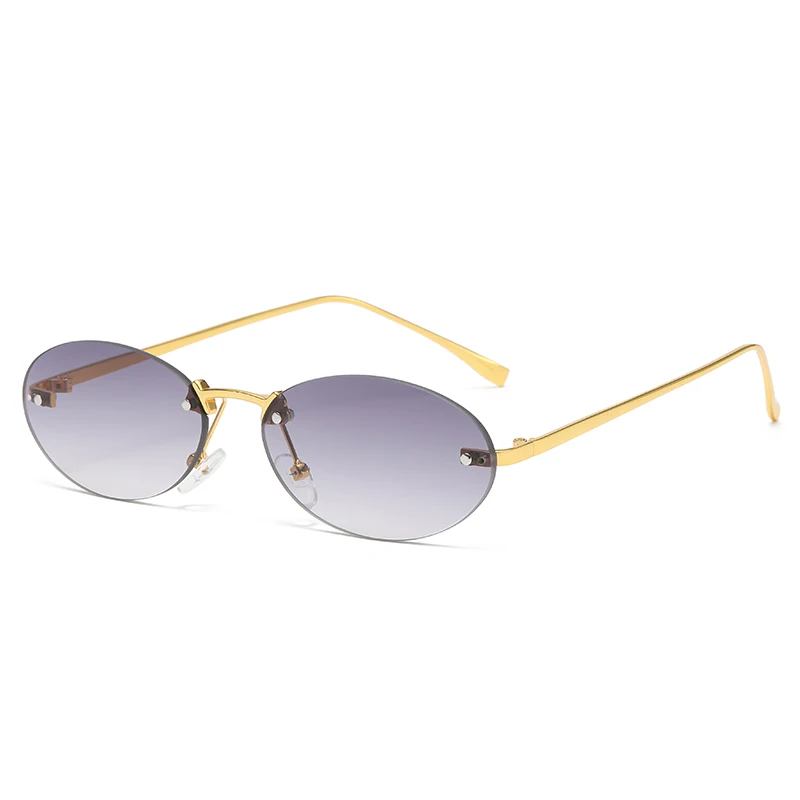 

Rimless Oval Sunglasses Women UV400 Small Gradient Colored Lenses Metal Frame Punk Decorative Glasses Men Shades Female