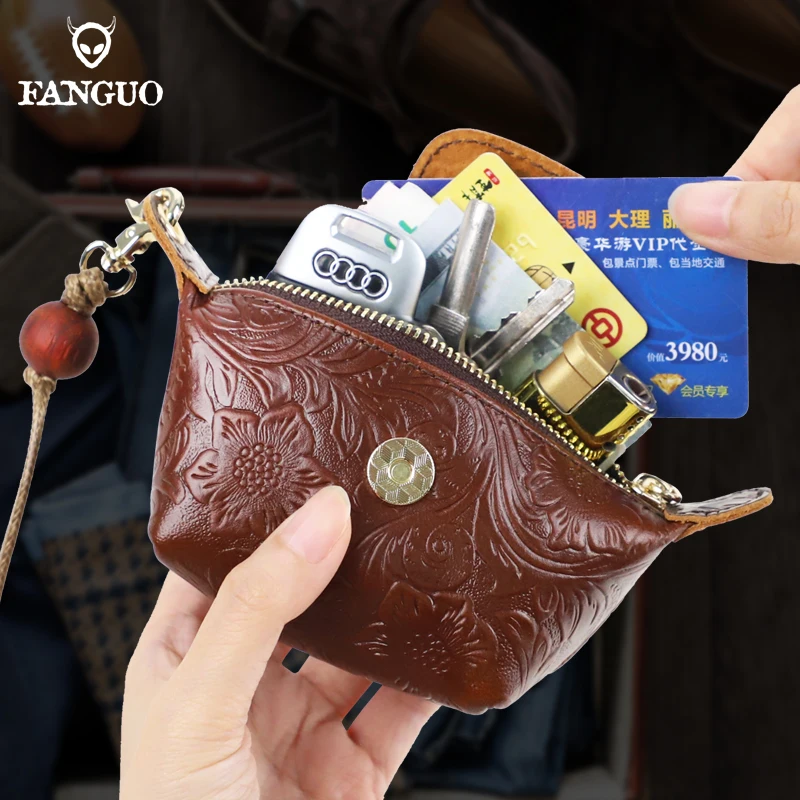 

Genuine Leather Money Bag Women Coin Purse Key Holder Multifunctional Zipper Storage Bags Key Case