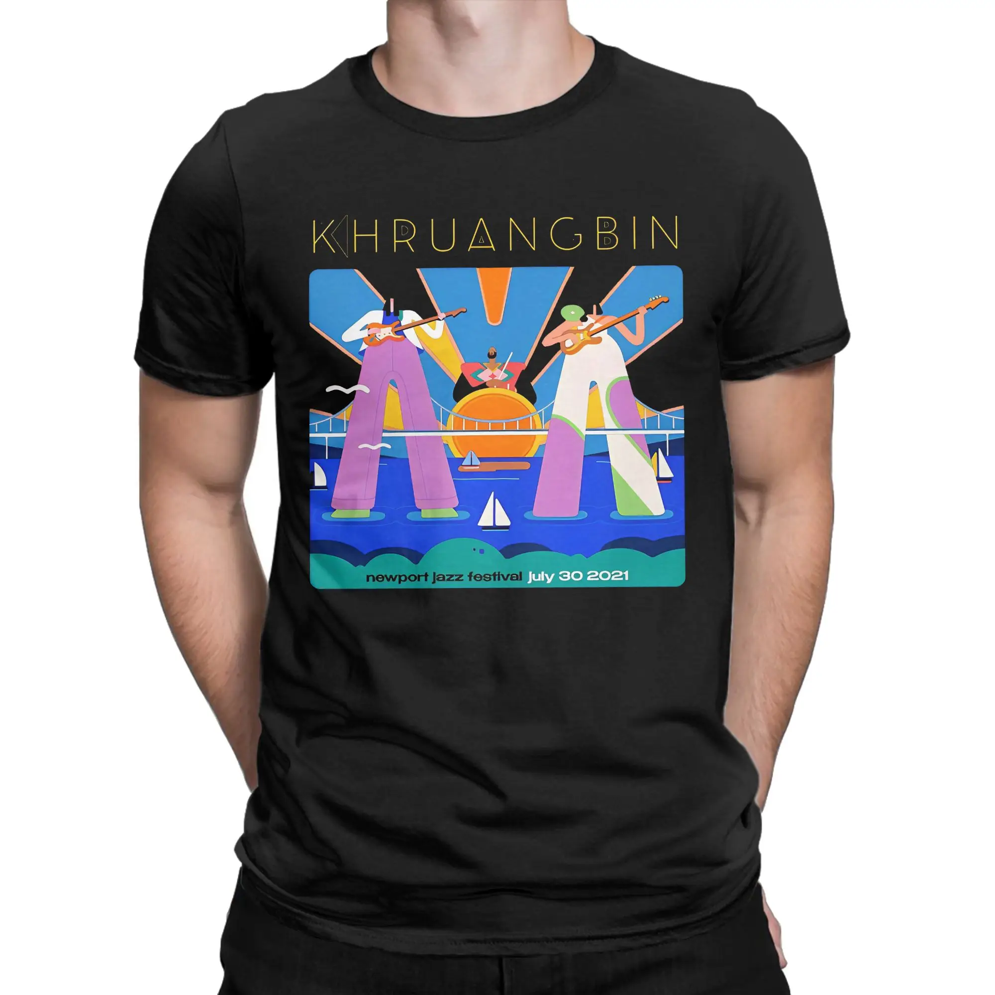 Khruangbin Newports Jazz T-Shirt for Men Rock Band Creative Pure Cotton Tees Crew Neck Short Sleeve T Shirts Gift Idea Clothing