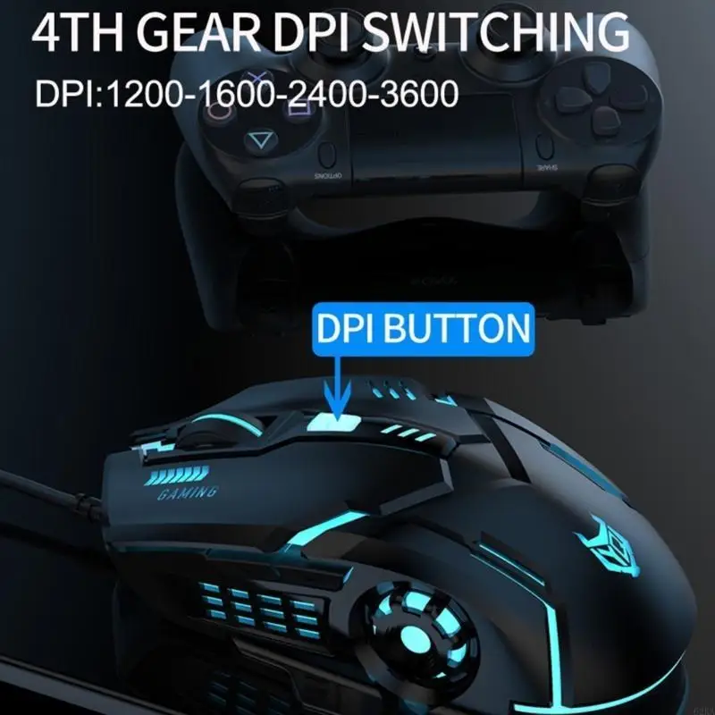 62ka TypeC Mouse 6 Botões USB C Mouse jogos com luzes LED LIME