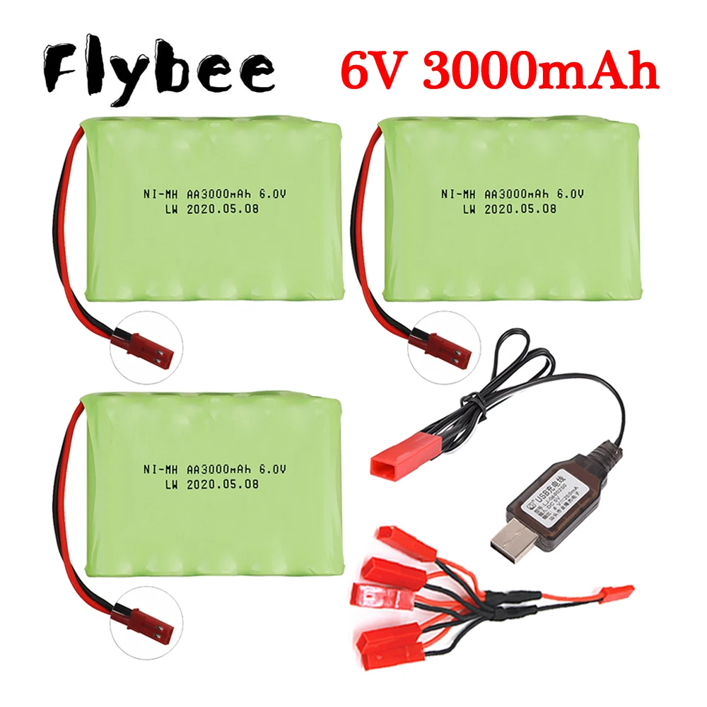 (Jst plug) bateria ni-mh 6v 3000mah + carregador usb para brinquedos rc carros tanques caminhões robôs barcos aa 6v bateria recarregável