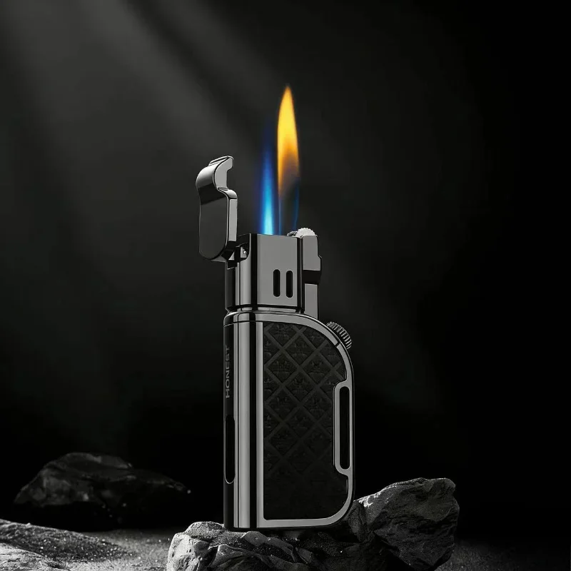 Exquisite HONEST Gas Lighter with Dual Flame, Switch Between Direct Jet and Open Flame, Grinding Wheel Ignition, Luxury Gift