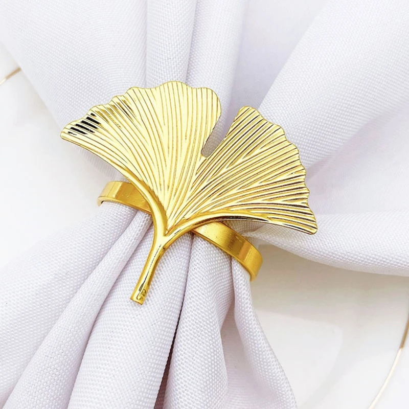 

6pcs Ginkgo Leaves Napkin Ring Buckle Holders for Wedding Party Mother’s Day Celebrate Festival Dinner Table Decoration