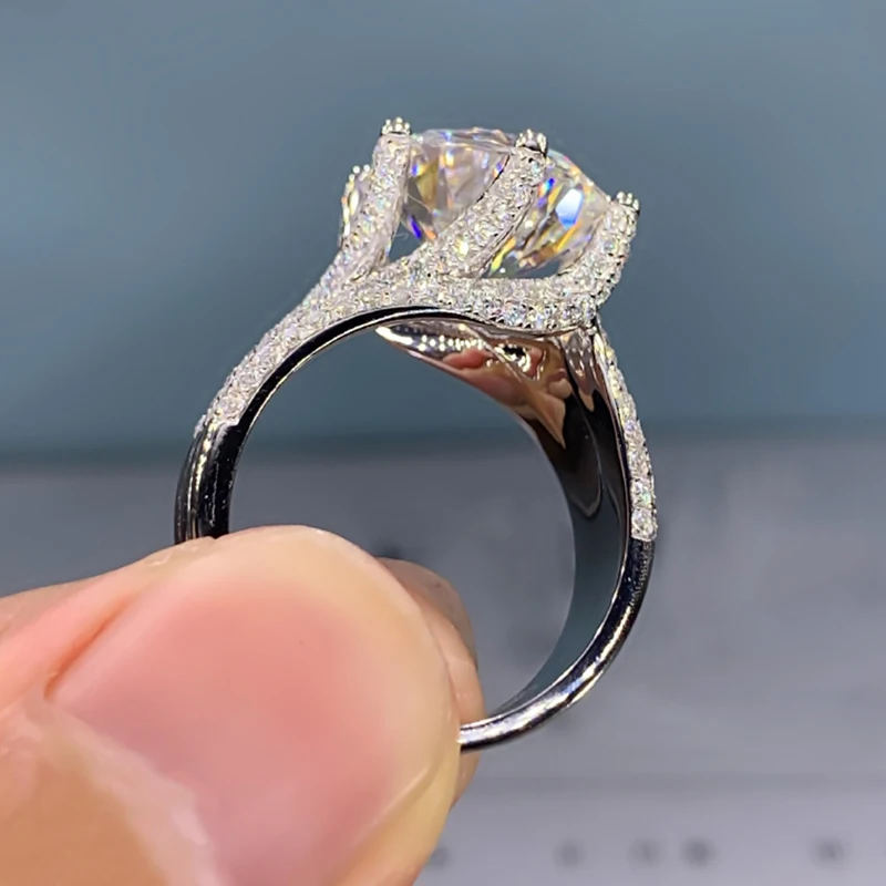 D Color 5 CT Big Moissanite Ring For Women Men S925 Silver Plated Pt950 Six Claw Band Temperament Wedding Birthday Gifts Jewelry