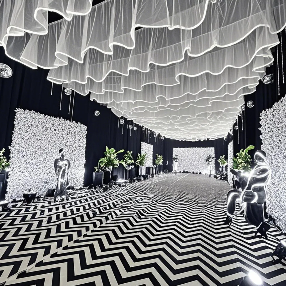 Event Wave Gauze Curtain With Lights for Weddings & Events