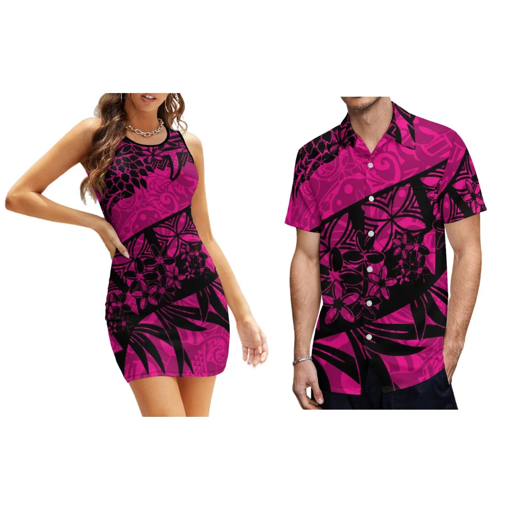 Polynesian Custom Summer Beach Sexy Sleeveless Dress Men's Shirt 2024 Artistic Seaside Party Couple Set