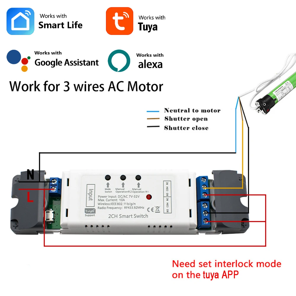 Tuya Smart Wifi Controller DC AC 12V 24V Switch 220V 2CH Pulse Module Relay Work For Electric Linear Actuator Motor Lamp