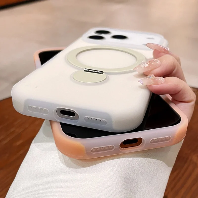 Jelly Soft Silicone Magnetic For Magsafe Phone Case For iPhone 17 18 16 15 14 Pro Max Ring Stand Holder Shockproof Bumper Cover view 6