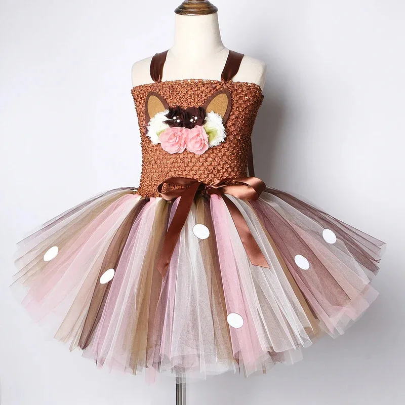 AD1 아기 소녀 핑크 브라운 사슴 의상 어린이를위한 크리스마스 신년 드레스 어린이 순록 발레 Tutus 복장 Hai5@rD ~