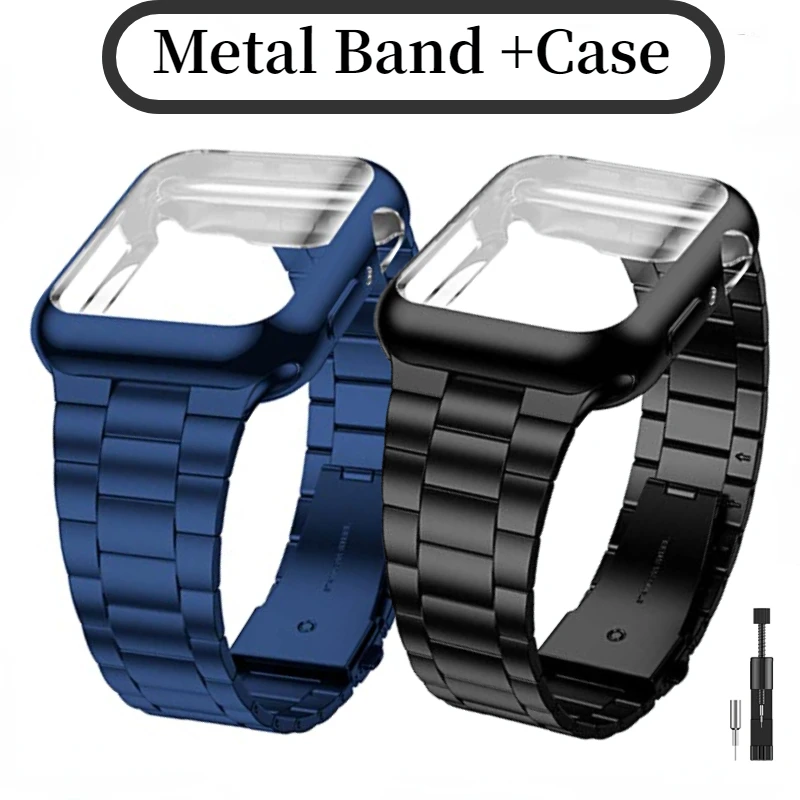 

Metal Strap+TPU Case For Apple Watch 9 8 7 45mm 41mm Ultra 2 49mm Stainless Steel Wristband iWatch 6 5 4 SE 44mm 42mm 40mm Case