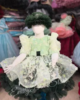 Anpassad Baby Flower Girl Dress För Bröllop Applikation Plisserad Paljetter Puffig Tyll Födelsedagsfest Barn Första Kommunion Balklänning 10 best sales Girl first communion dress - №1