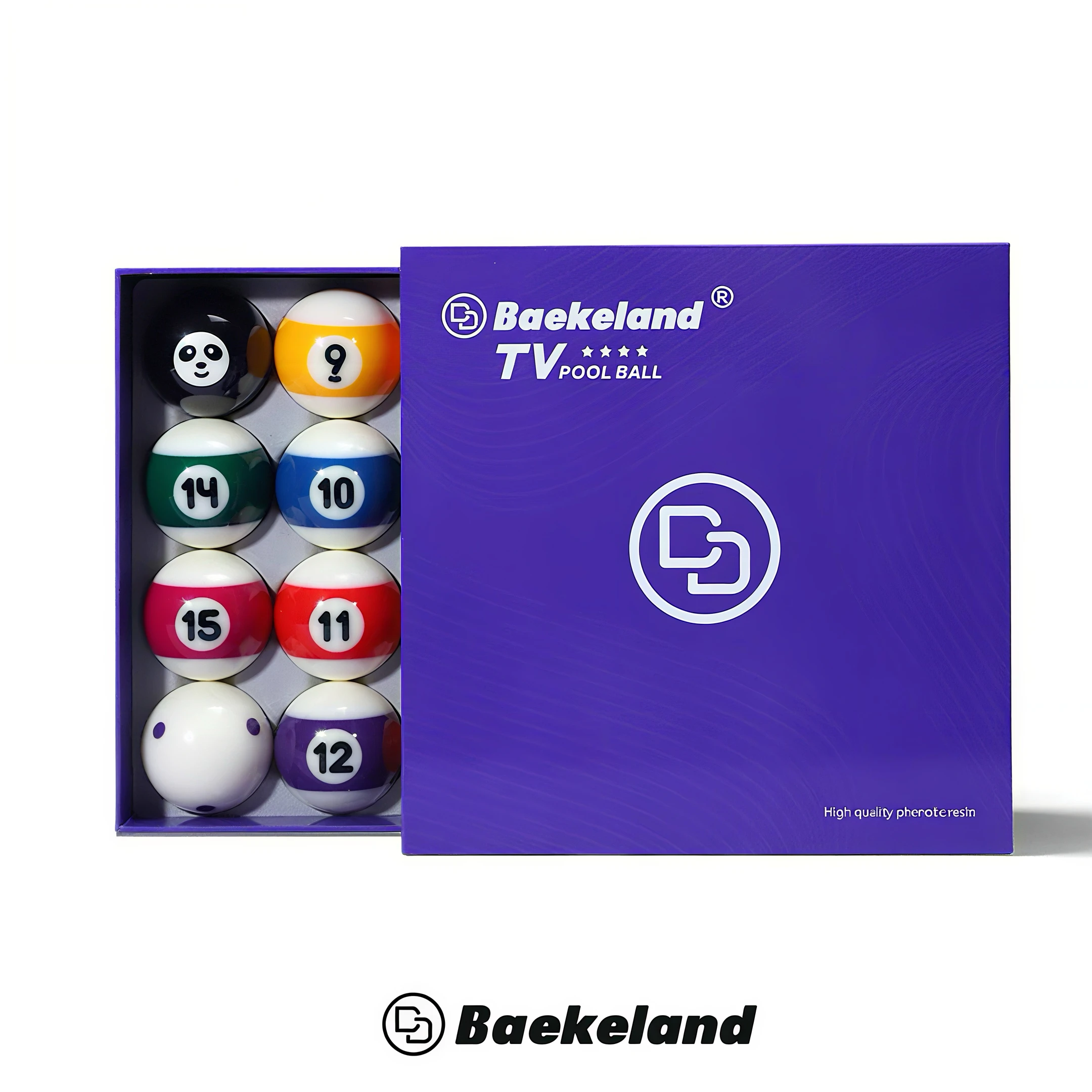 

Набор бильярдных шаров Baekeland Premium 57,2 мм (2/14 дюйма) в фиолетовой коробке, лимитированная серия Panda, из фенольной смолы.