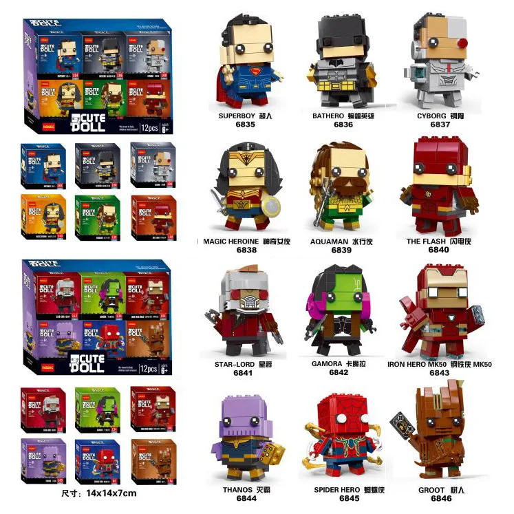 Marvel Building Block Toys Square Q Version Doll Assembly Montessori Creative Fidgety Assembly Desktop Ornaments Boy Gift