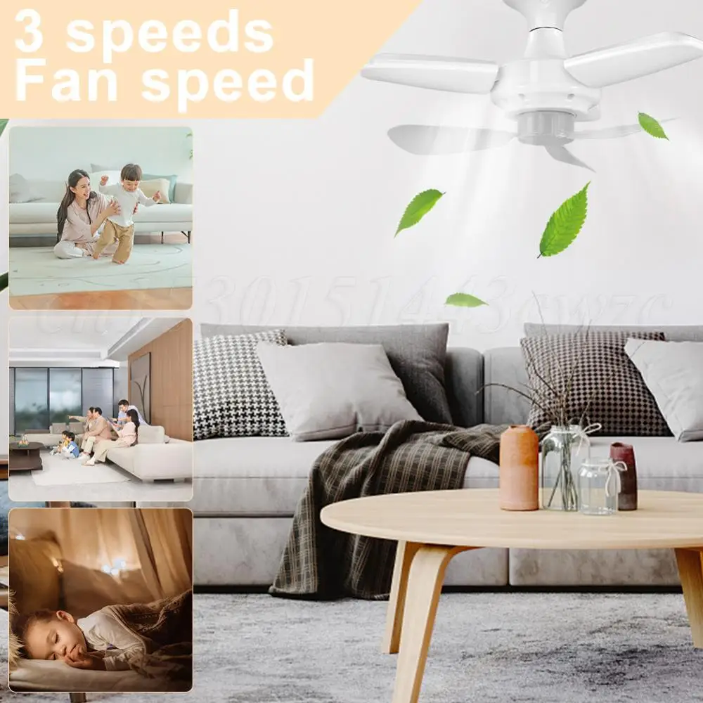 New Silent Ceiling Fan with Lights Remote Control Three Gear E27 Base Modern Ceiling Fan for Kitchen Bedroom Dining Living Room