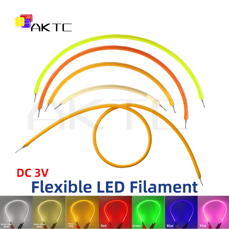 Elastyczny żarnik LED COB DC 3V 80mm 133mm 255mm 300mm długości Czerwony Zielony Niebieski Żółty Różowy Biały do oświetlenia DIY Żarówka Retro Edison