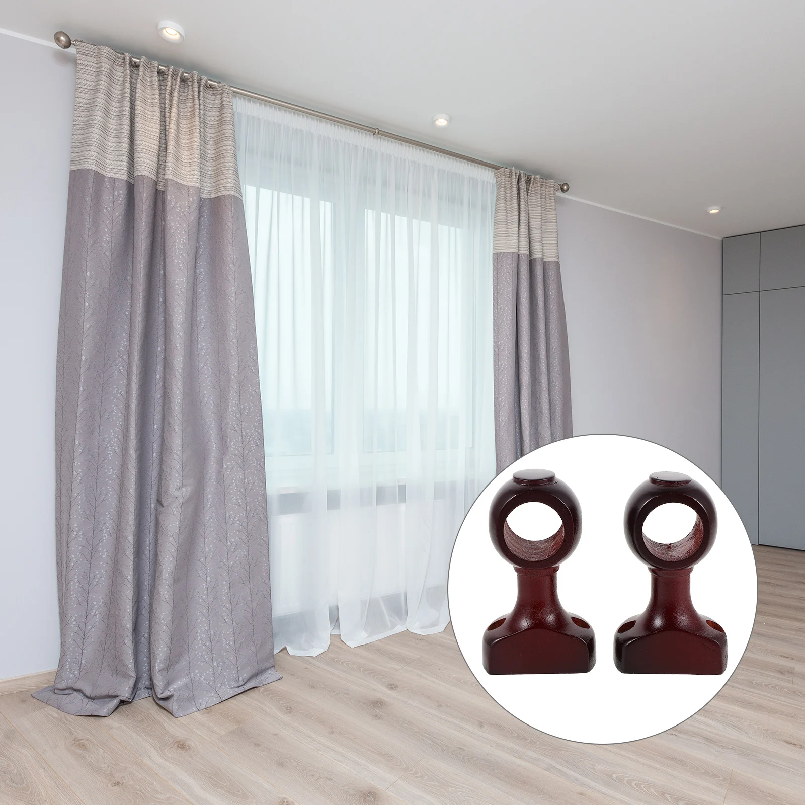 

2Pcs Wood Curtain Bracket Elegant Decorative Head Base Versatile Installation Options for Cozy Privacy Curtain Rod Holders