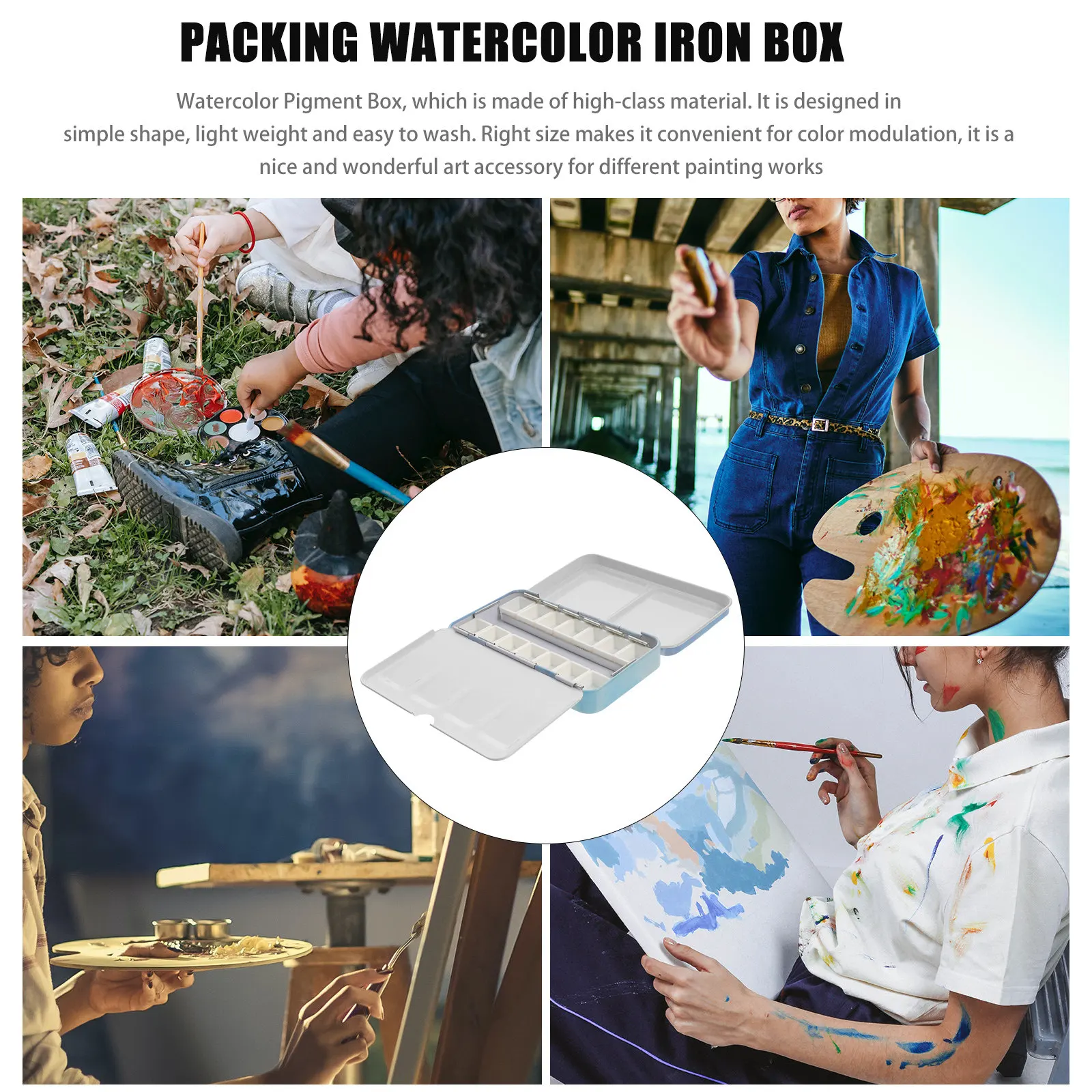 Metal Watercolor Tin Box High-Grade Iron PP Material Portable Pigment Mixing Box Painting Palette Empty Watercolor Paint Case