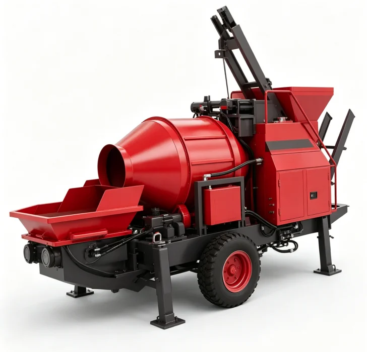 Integrated Concrete Mixer Pump Towable Double Wheel Chassis Cement Mix Pump Machine Easy Transfer Narrow Construction Site
