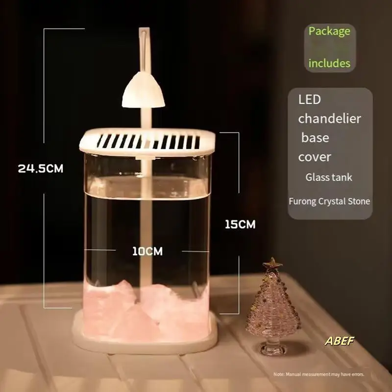 Mini Desktop Glas Aquarium Aquarium mit farbigem Kristall LED Licht Desktop Ornamente High-End Zierlampe