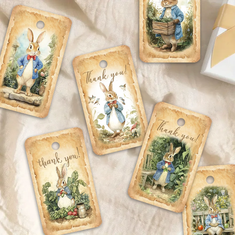 40 pezzi, etichette Peter Rabbit, etichette regalo di Natale, decorazioni per feste, fai da te, confezioni regalo, biglietti d'auguri, biglietti per feste, spago di iuta