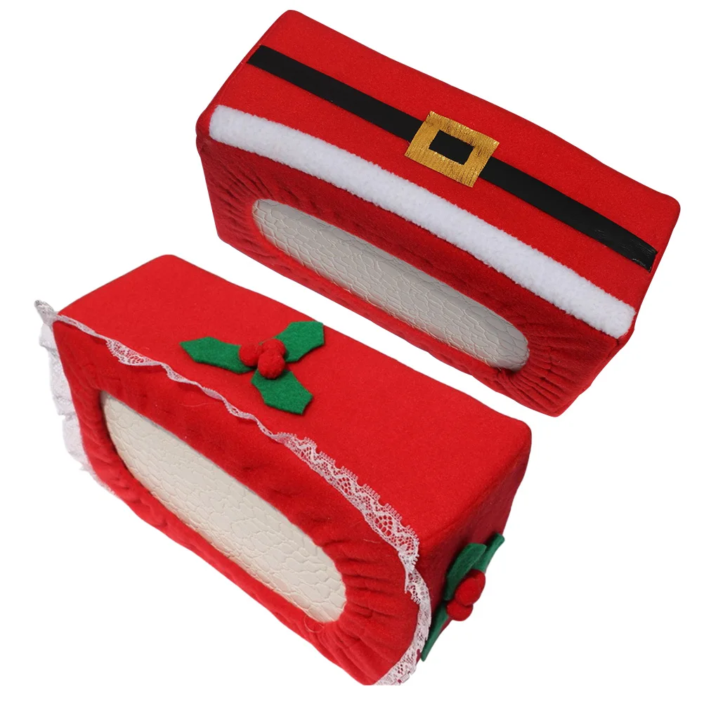 

2Pcs Tissue Box Christmas Theme Chic Decorative Holiday Gift Fabric Holder Christmas Party Decoration Desktop Tissue Case