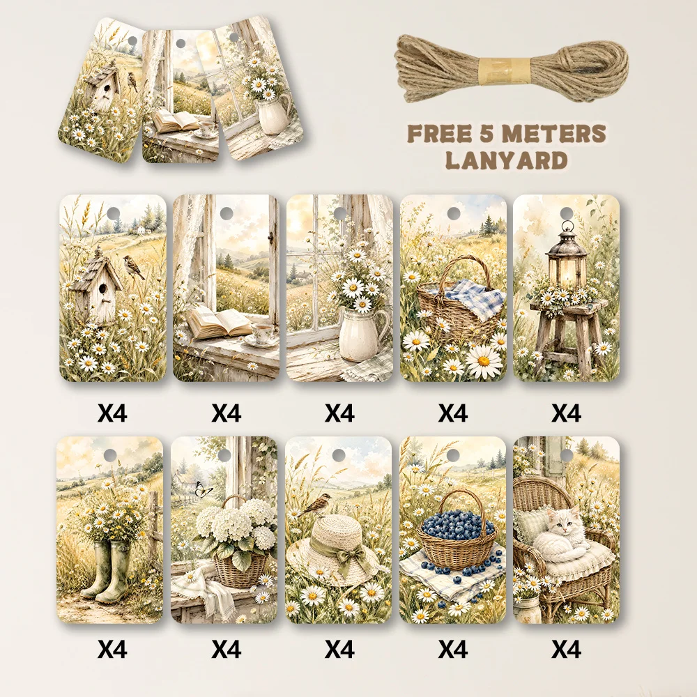 40pcs, Gift Tags, Watercolor Spring Country Floral , Hanging Paper Labels for Gift Wrapping, Holiday Party Decor with String
