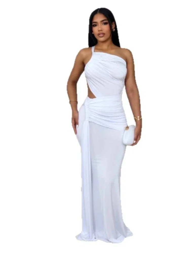 Vestido largo fruncido recortado para mujer, Vestidos ajustados con tirantes largos y espalda descubierta a la moda para fiesta y discoteca, ropa de noche para discoteca, novedad de 2025