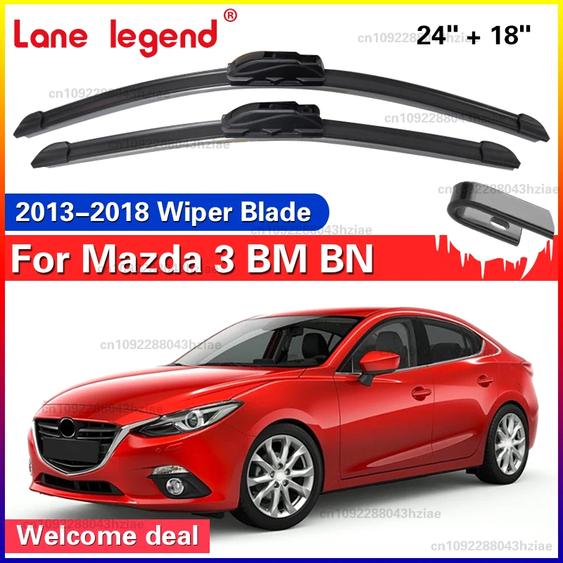 Limpador de carro tipo u, borracha macia, desossado, hd, silencioso, durável, limpador automotivo, 24 "+ 18", para mazda 3 bm bn 2013-2018 2014 2015 2016
