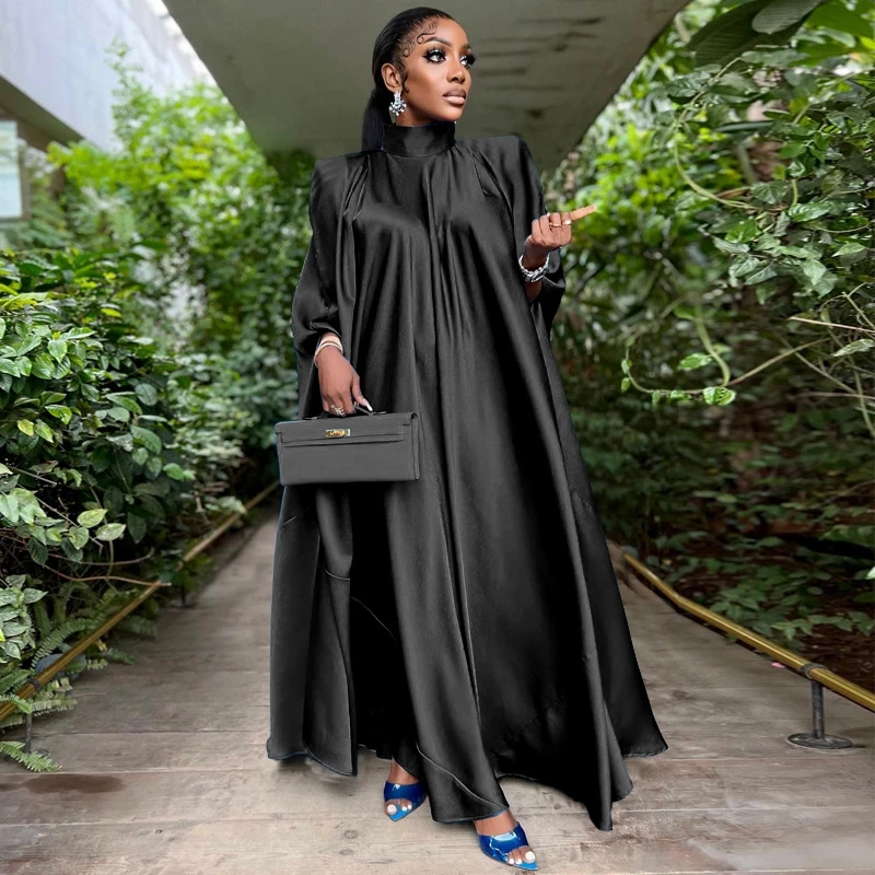 African Party Dresses for Women Evening Elegant Muslim Abaya Dress Dubai Classy Luxury Satin Wedding Long Sleeve Maxi Dress Robe