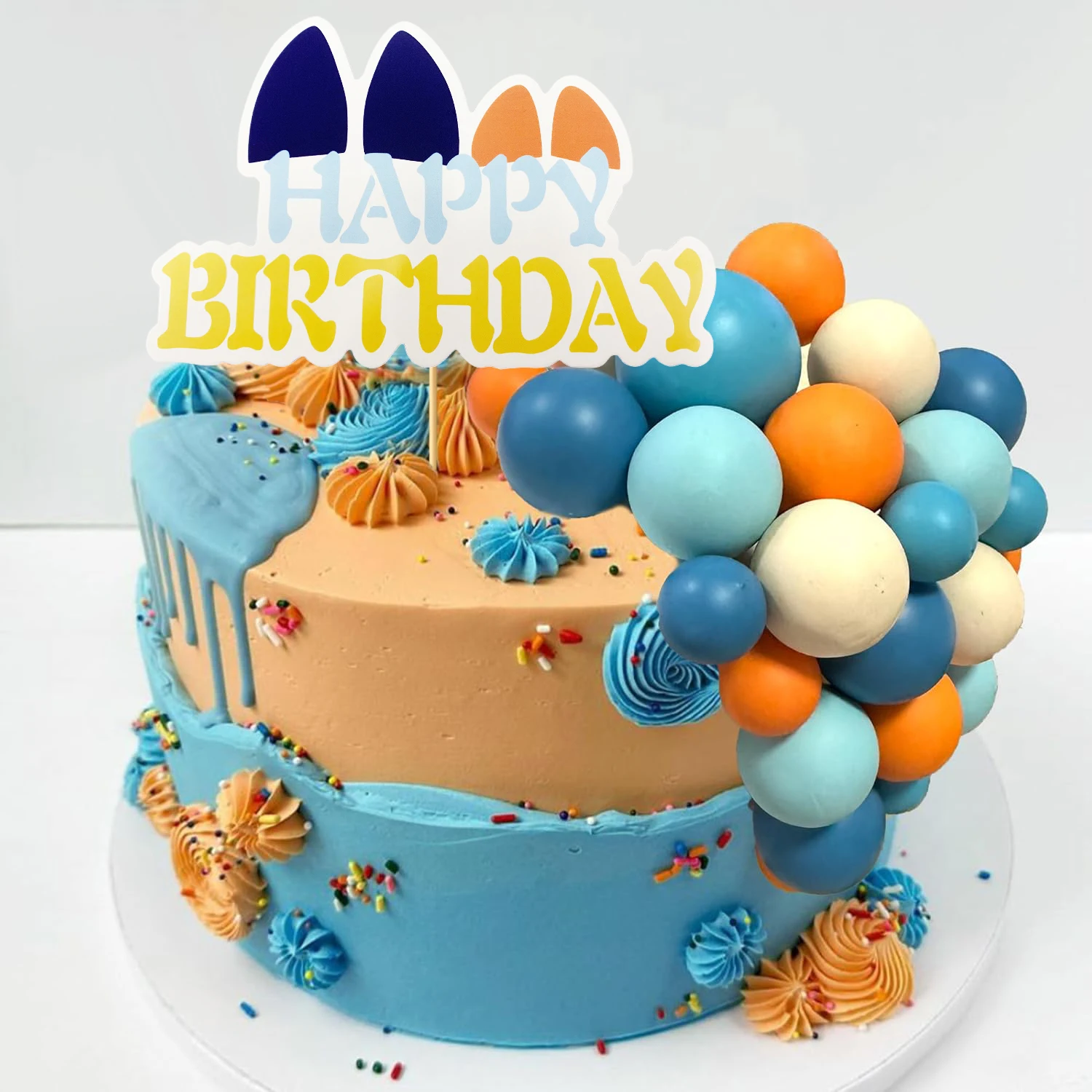 Ballen Cake Toppers Blauw Oranje Verjaardagstaart Decoraties voor Baby Douche Verjaardagstaart Decoreren (blauwe hond)