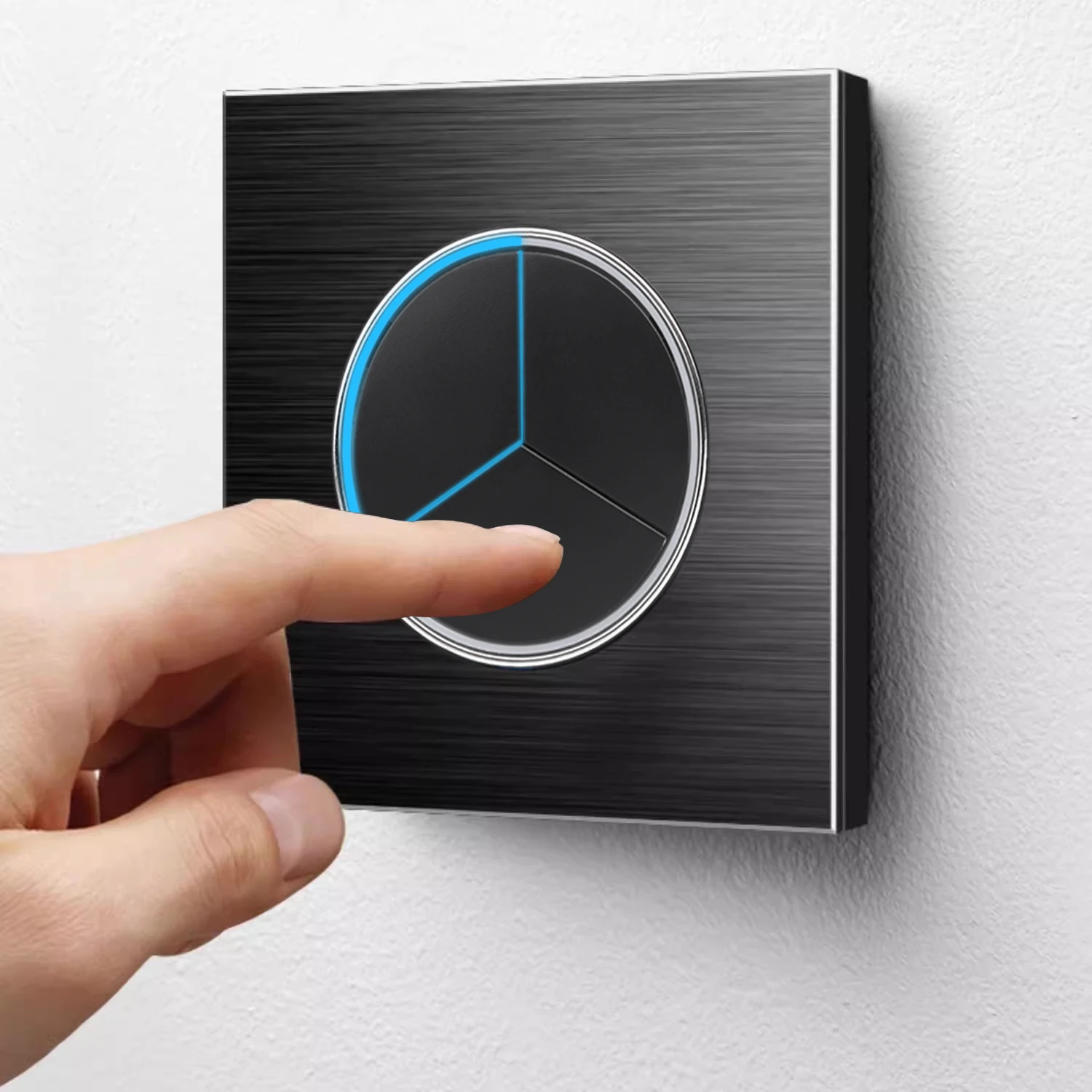 COSWALL Black Aluminum Panel 1/2/3/4 Gang 1/2 Way On / Off Wall Light Switch Large Aperture LED Backlight