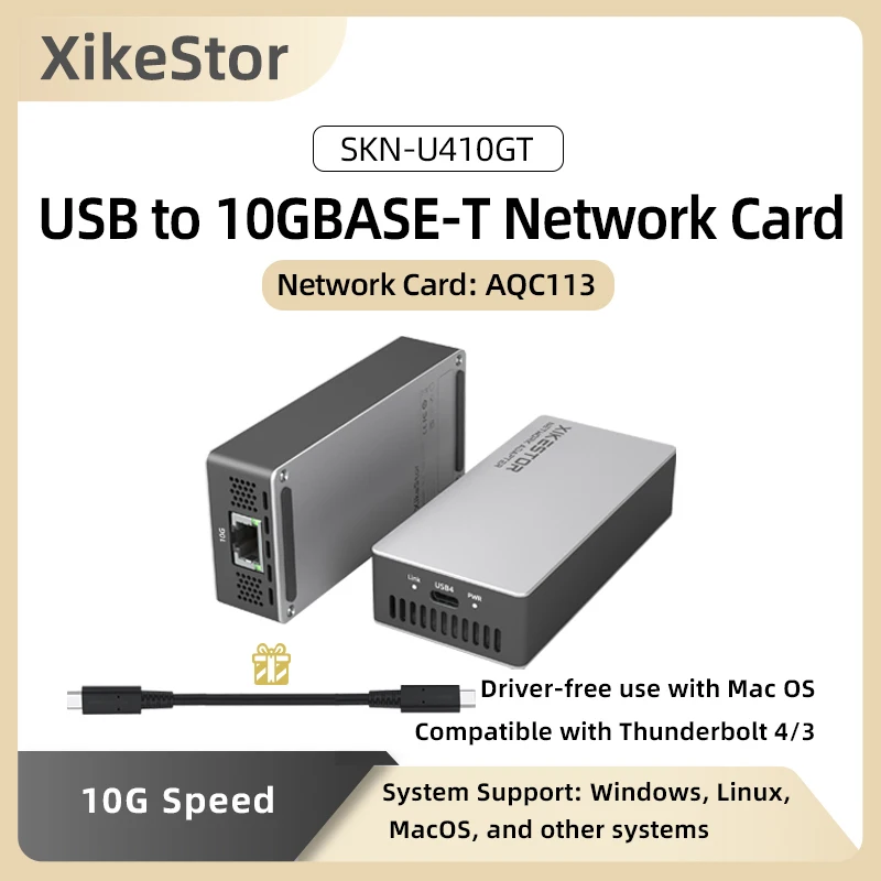

XikeStor USB to 10 GBASE-T Network Card , AQC11 Driver-free use with Mac OS Compatible with Thunderbolt 4/3