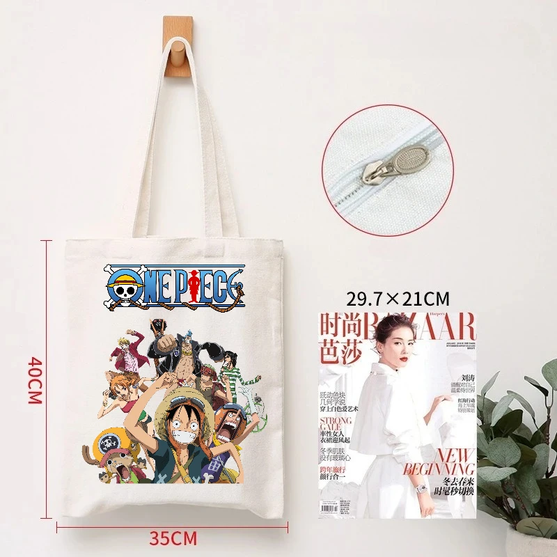 One Piece Canvas Handbag Luffy Cartoon Graphic Print Large Capacity Fashion Shoulder Bags Portable Eco Shopping Bag Tote Bag view 2