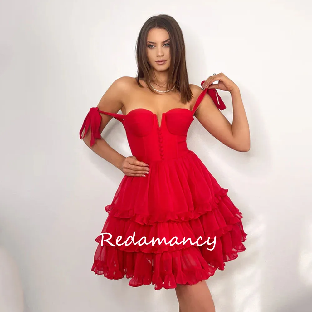 

Redamancy Red Sweetheart Tiered Chiffon A-LINE Homecoming Dresses 2024 Backless Slim Above Knee vestidos de novia Party Dress