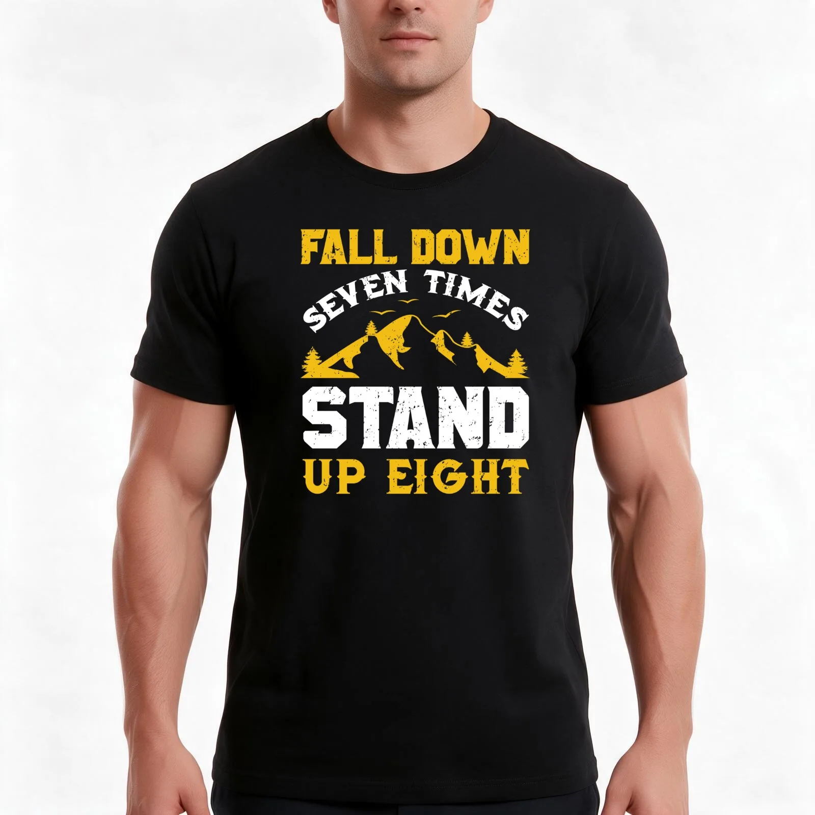 Fall Down Seven Times Stand Up Eight Hiking T-Shirt, Summer Casual Cotton Tee, Oversized Streetwear Tops, Vintage Graphic Print