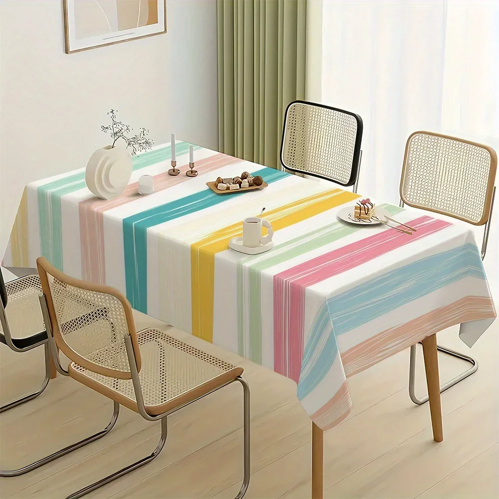 JIT, 1pc rectangular polyester fabric tablecloth, perfect for dining in spring/summer - easy to cleanxzj