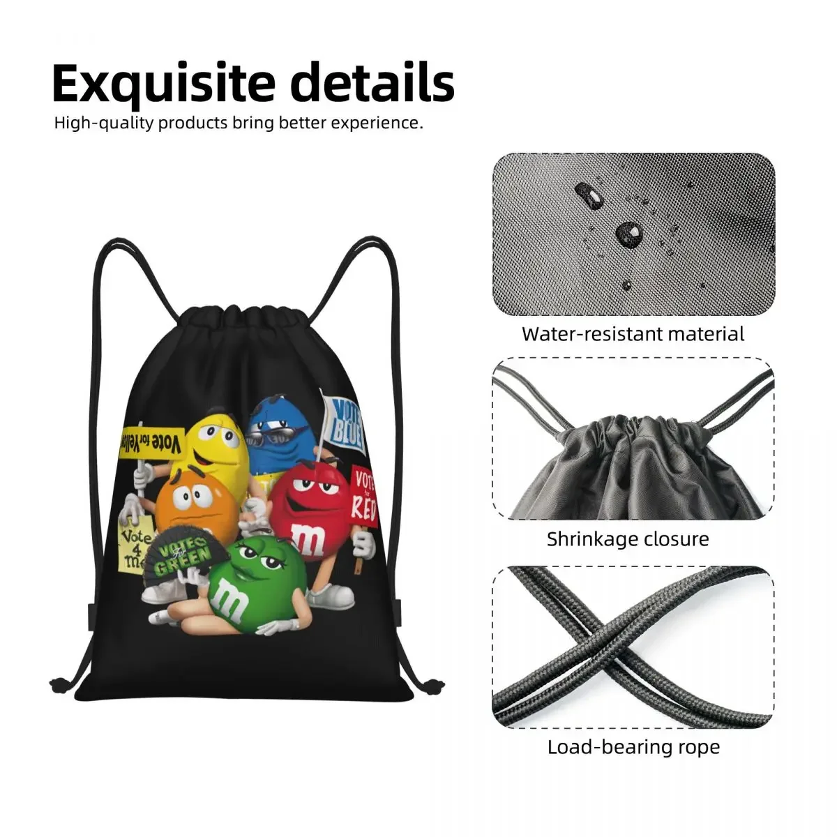 M-M's Chocolate Drawstring Bags Women Men Portable Sports Gym Sackpack Funny Candy Meme Training Backpacks