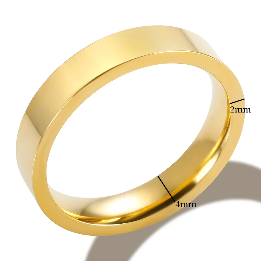 4mm Width Stainless Steel Gold Plated Simple Smooth Ring for Women Men Fashion Jewelry Gift