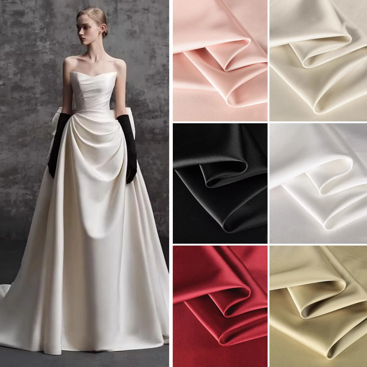 Pearl Thick Satin Double Sided Solid Faux Acetate Fabric Structured Silky Smooth Lustrous For Dress Gown Coat Diy Sewing Craft